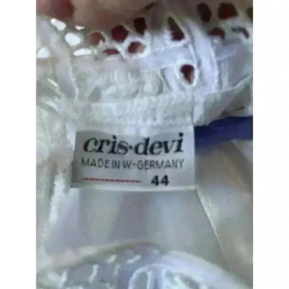 Vintage Cris Devi Crew Neck Cutout White Button Blouse Women Size 44 Xl - Picture 6 of 11